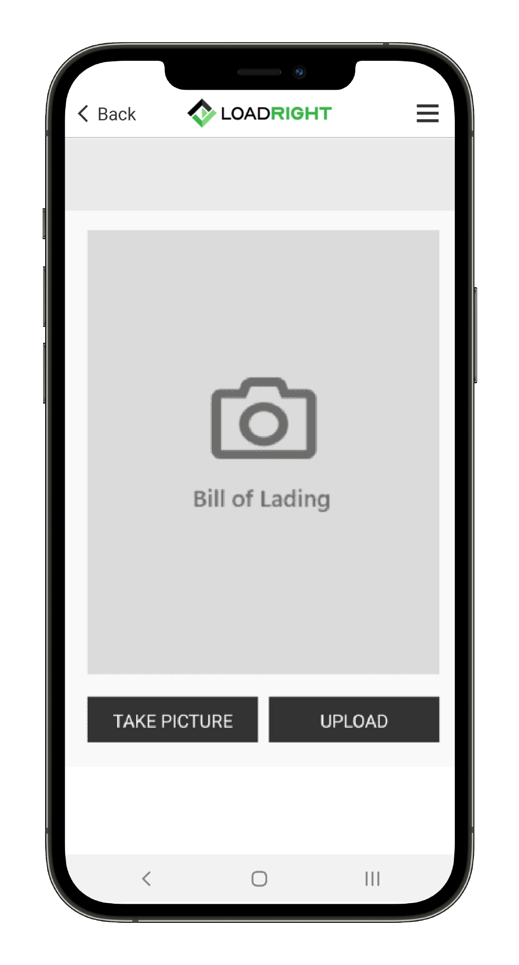 Bill capture screen from the mobile app developed for LoadRight