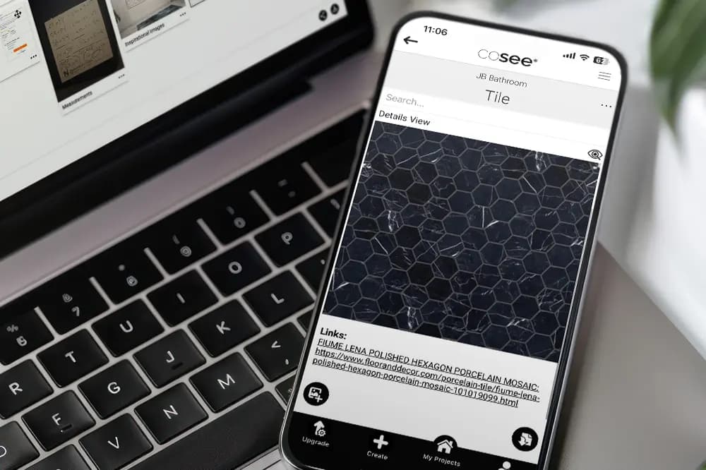 cosee app on phone on a laptop