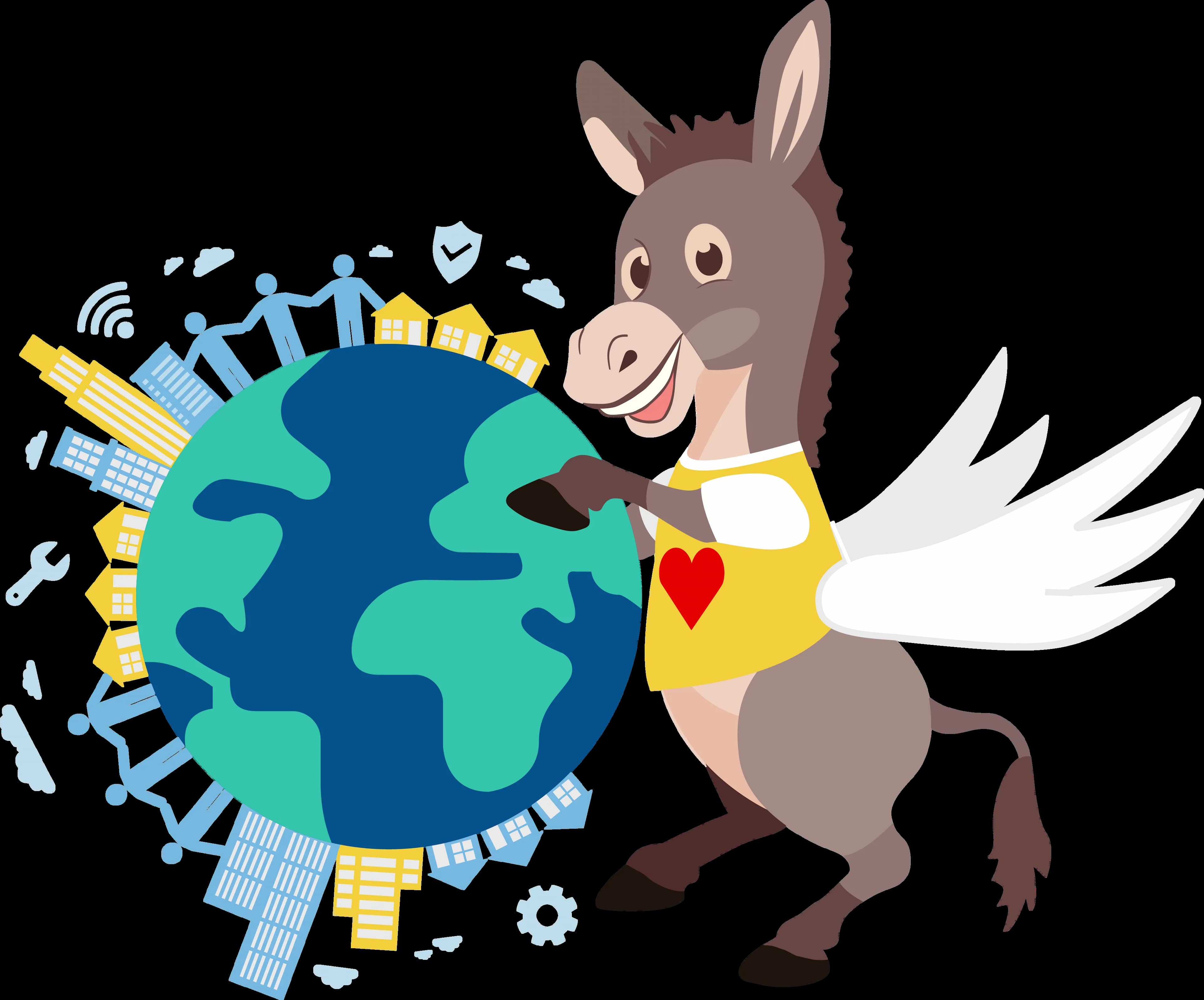 Falkon mascot Darnell holding a globe